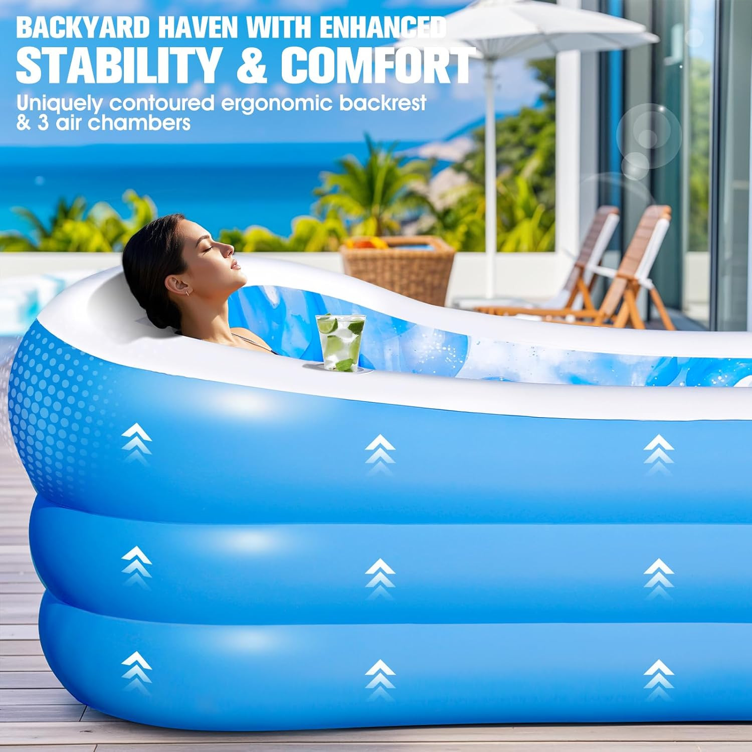 Inflatable Pool with Seats and Headrest,Oversized Thickened Large Blow Up Pool f gallery