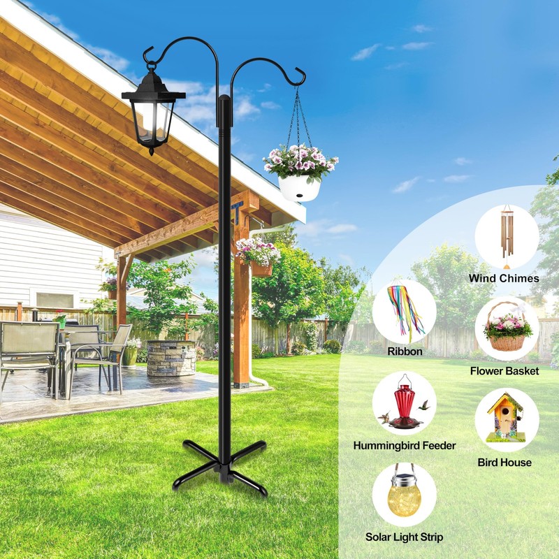 Double Shepherds Hooks for Outdoor, 76 Inch Bird Feeder Pole with 5 Prong Bas... gallery