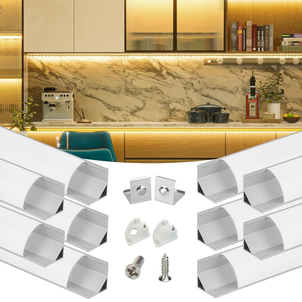 10Pack 6.6FT/2M V Shape LED Channel Silver Aluminum LED Strip Diffuser Channe...