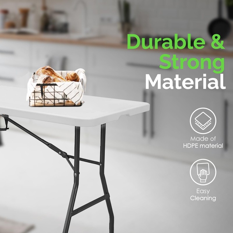 EconoHome White 6ft Folding Table with Handle | Heavy-Duty Foldable Table gallery