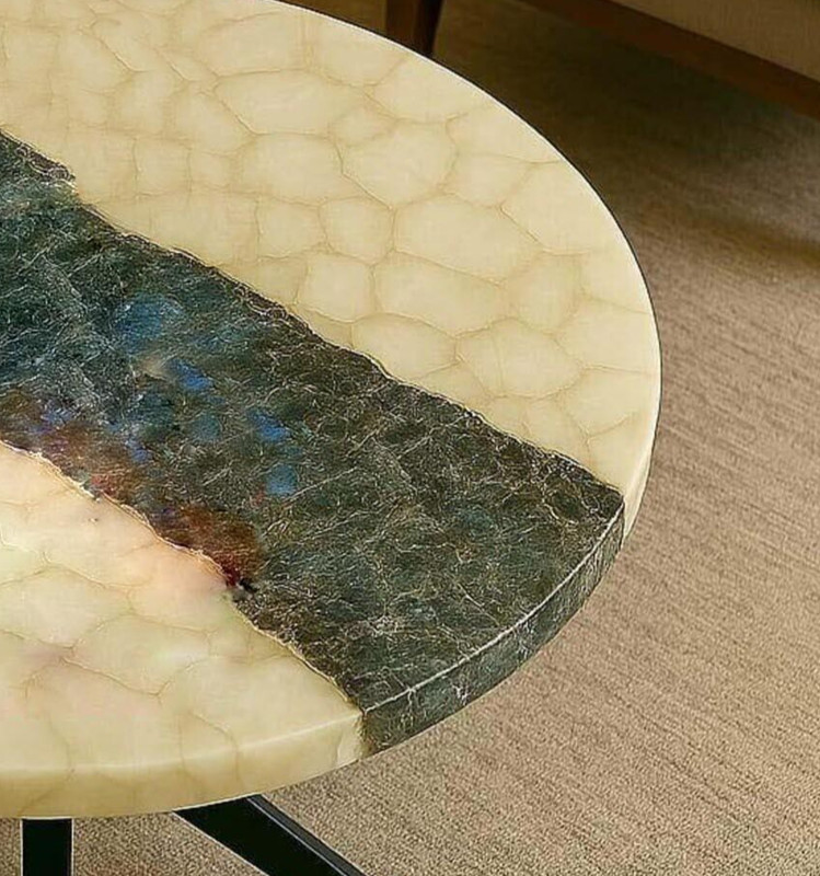 White Agate and Labradorite Coffee Table | Natural Stone | Luxury Handmade Slabs gallery