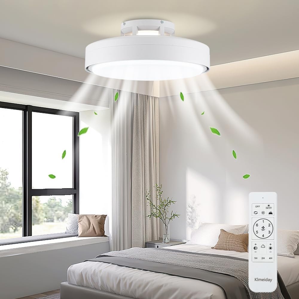 Bladeless Ceiling Fan with Lights & Remote, 6 Speeds, Dimmable LED, 17.72" White gallery