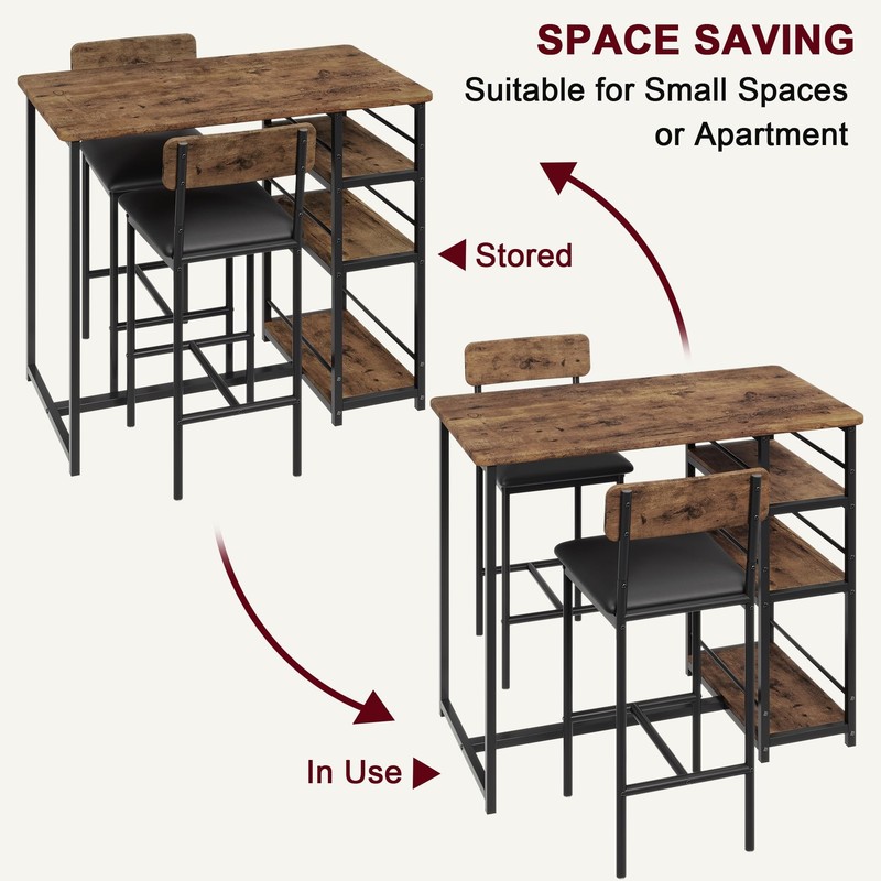 3 Piece Dining Table Set for 2 Kitchen Table with 2 Chairs and Storage Shelves gallery