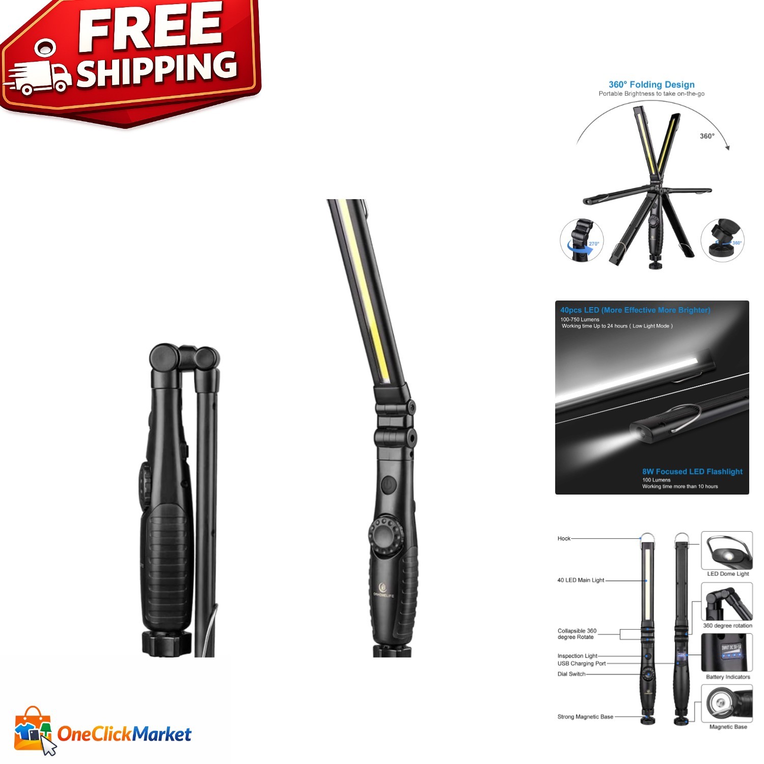 Ultra-Bright 750 Lumens LED Work Light - Handheld & Foldable with USB Charge gallery