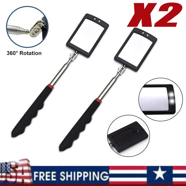 Inspection Mirror LED Lighted Mechanic Telescoping illuminate Swivel Extendable gallery