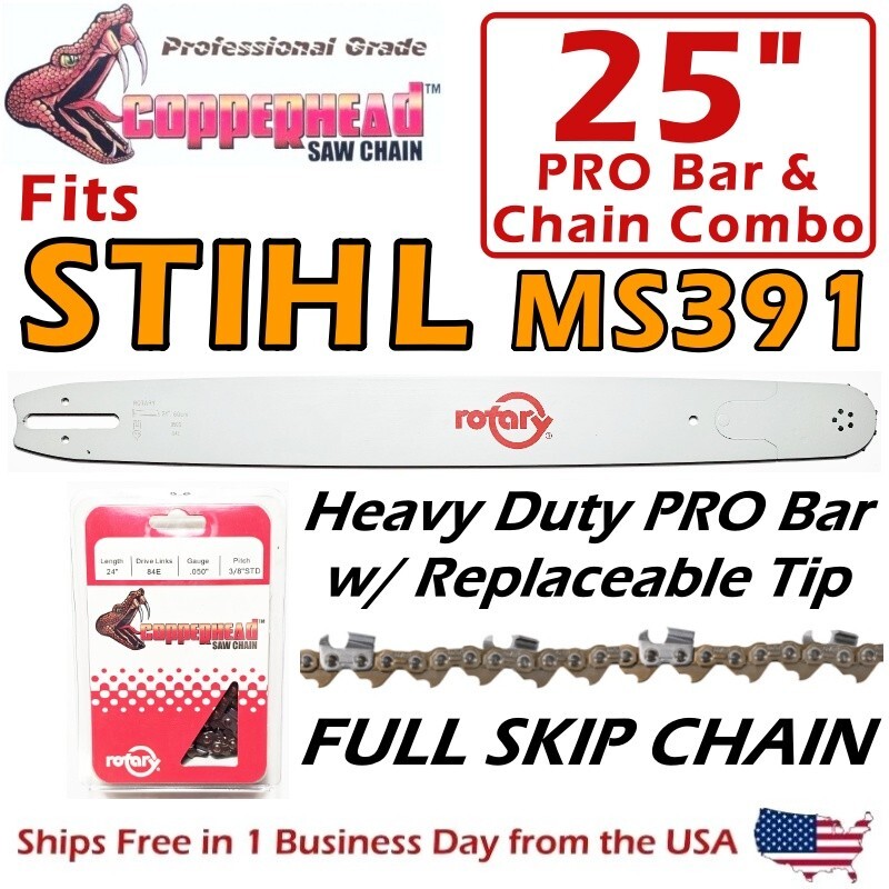 COPPERHEAD 25" PRO Bar & SKIP Chain -Fits STIHL MS391 - 3003 000 8830 / 33RSF-84 gallery