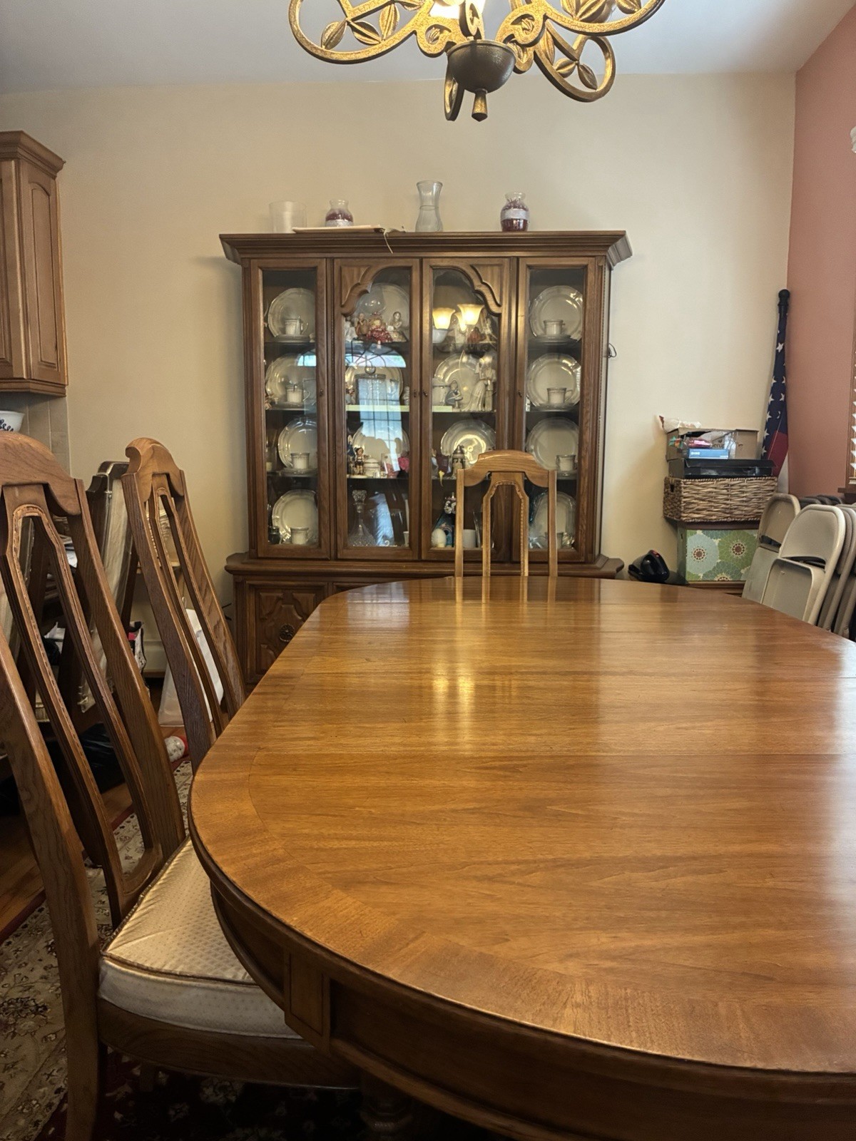 Traditional Oval Wood Dining Set: Table, 6 Upholstered Chairs, China Cabinet gallery