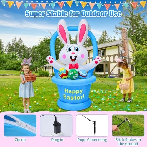 5 Ft Easter Inflatables Decorations - LED Light-Up Outdoor Decor for Garden Part gallery