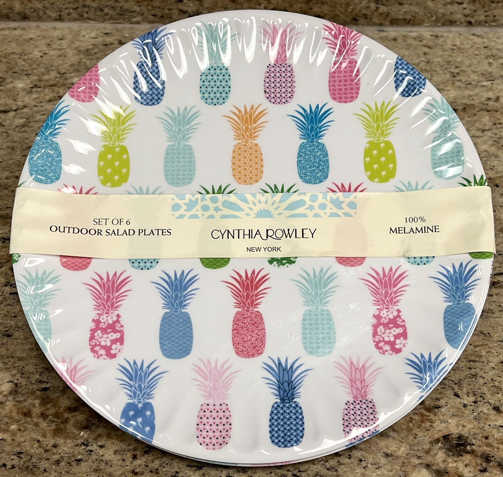 Cynthia Rowley Calico Pineapple Melamine Salad Plates Set Of 6 Paper Plate Style gallery
