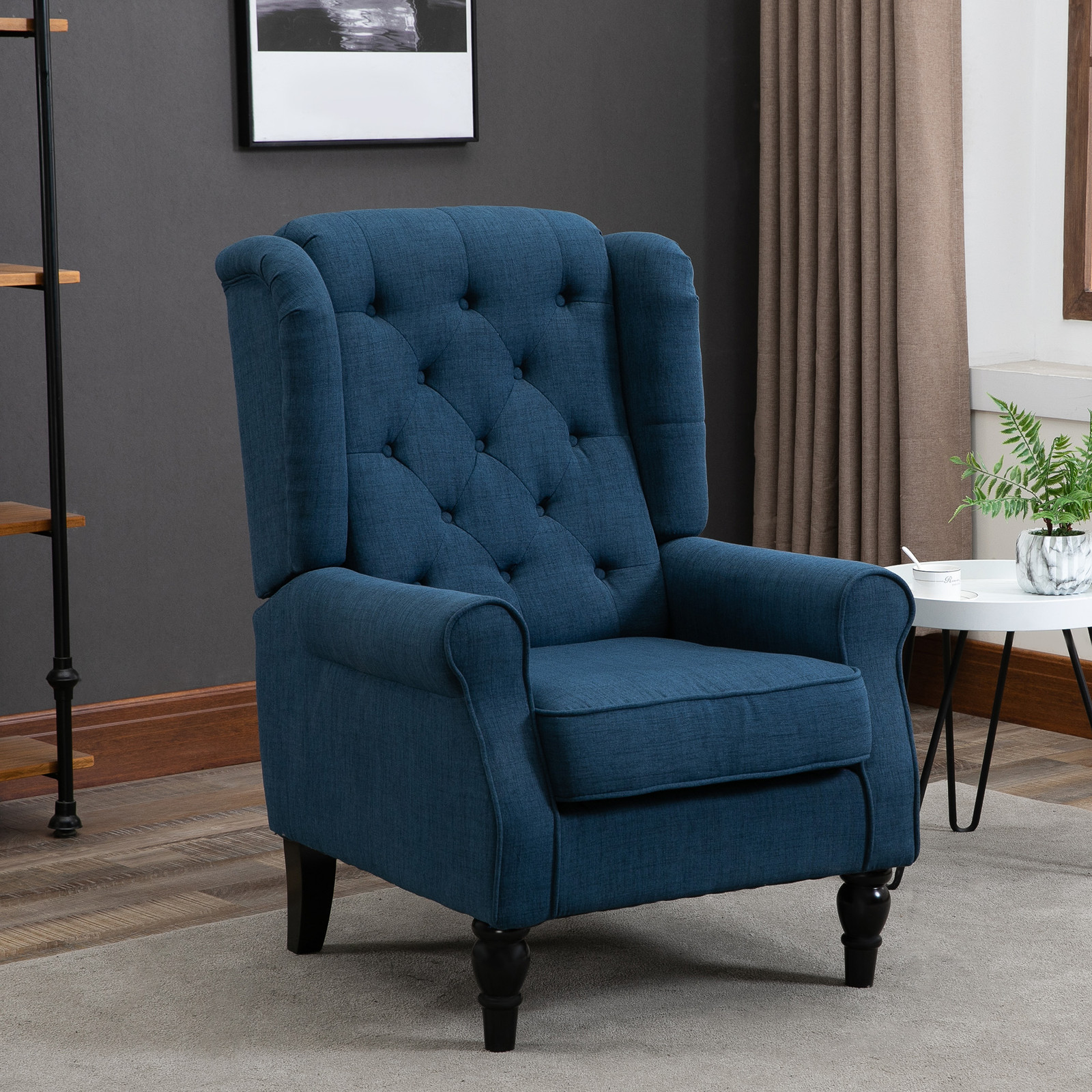 Button-Tufted Accent Chair with High Wingback, Rounded Cushioned Armrests gallery