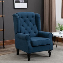 Button-Tufted Accent Chair with High Wingback, Rounded Cushioned Armrests