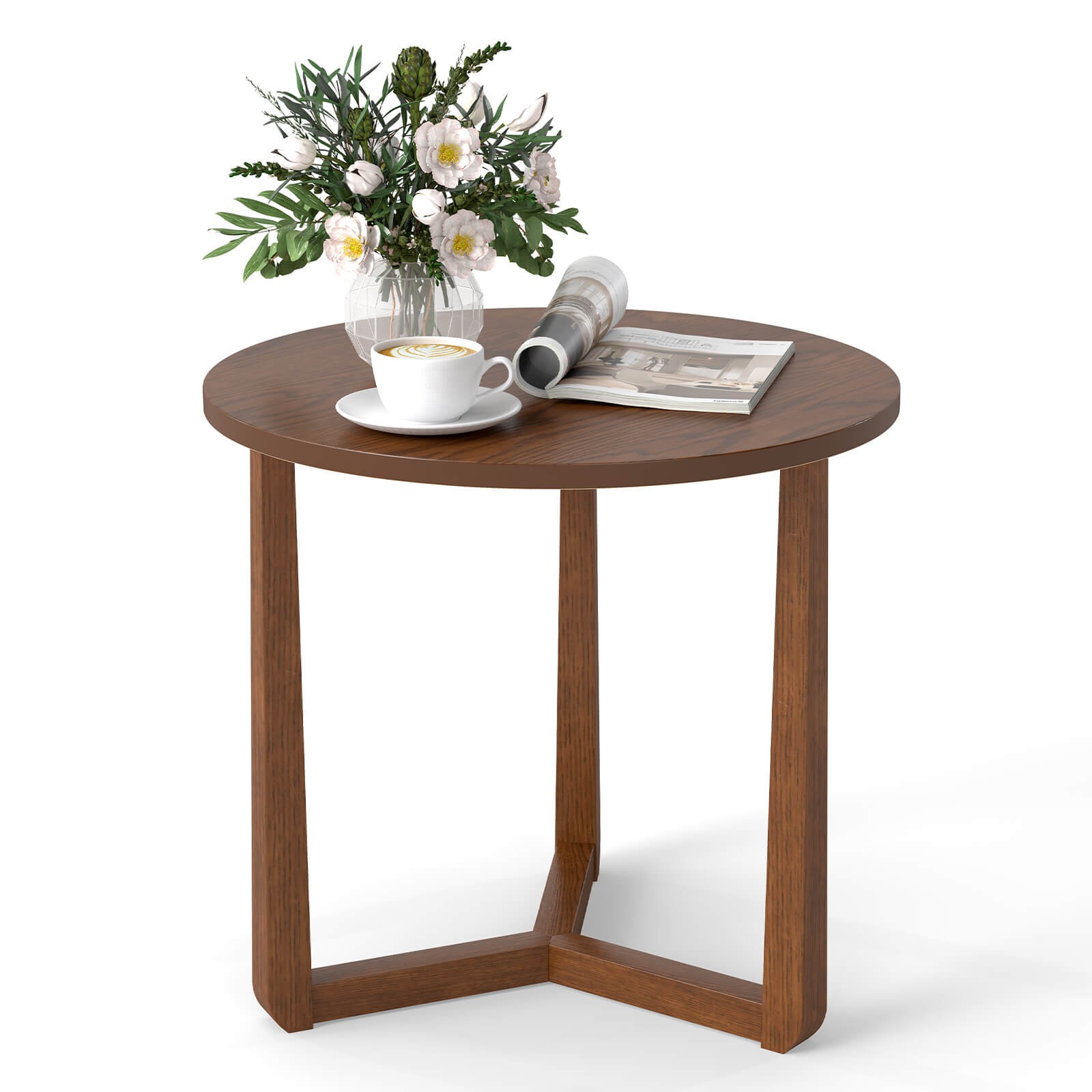 Round Side Table w/Sturdy Rubber Wood Legs & Triangular Structure for Bedroom gallery