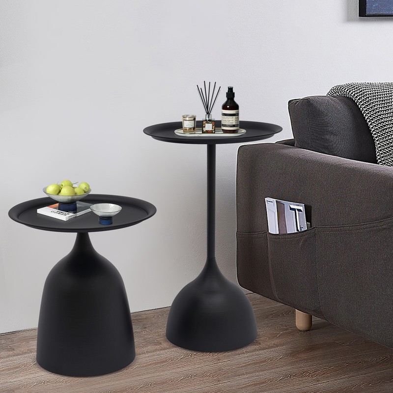 2Pcs Round Side Tables Modern Iron Sofa Coffee End Desks For Living Room Bedroom gallery