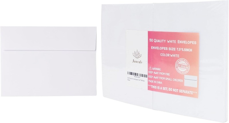 5x7 Envelopes 50 Pack, A7 White Envelopes for Invitations, 5 1/4” x 7 1/4” La... gallery