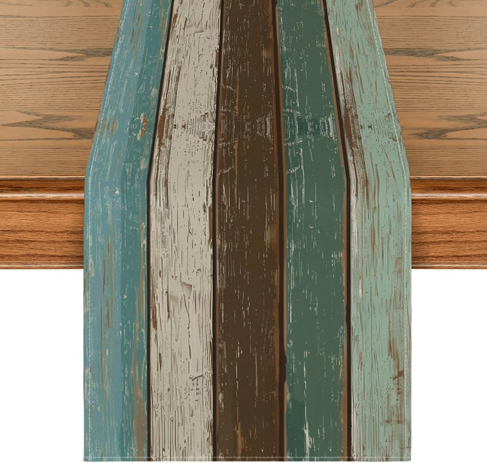 Artoid Mode Green Retro Rustic Wood Texture Table Runner, Seasonal Spring Kitche gallery