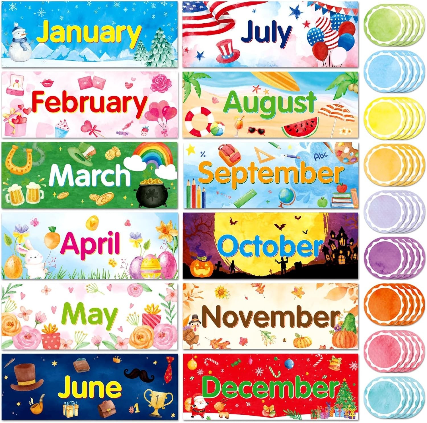 48 Pack Holiday Monthly Headliners 12 Months of The Year Bulletin Board Set... gallery