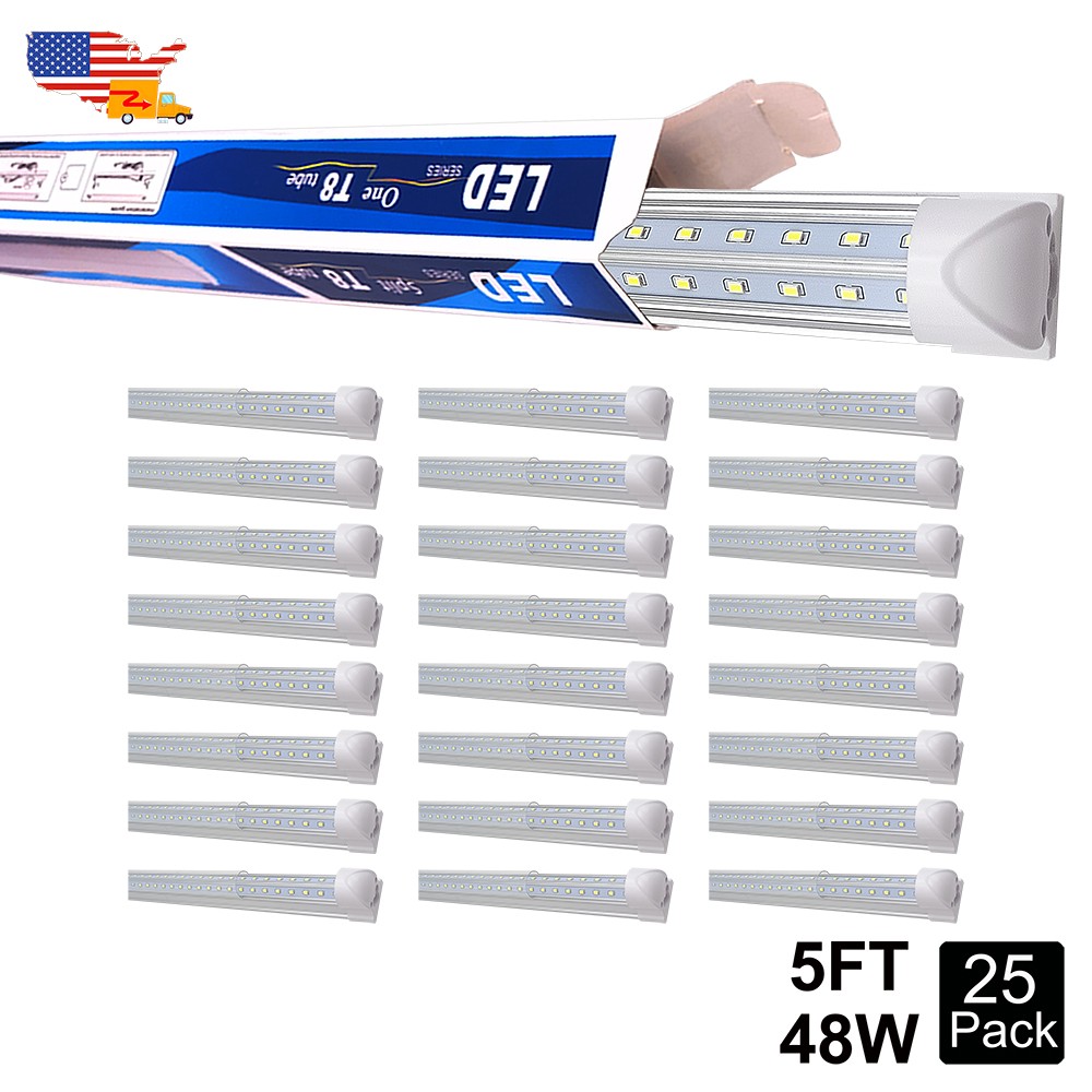 25 Pack Linkable 5 Foot Freezer Led Tube Light Fixture 48W 6200Lm 6500K Daylight gallery