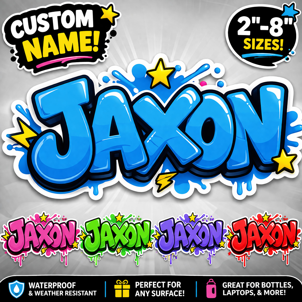 Custom Kids Name Sticker Graffiti Bubble Letters Personalized Vinyl Decal Water gallery