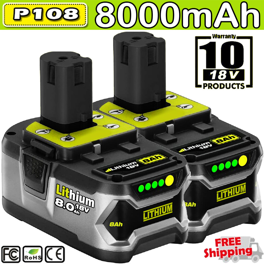 2PACK For RYOBI P108 8.0Ah High Capacity Battery 18Volt Lithium-Ion 18V One Plus gallery