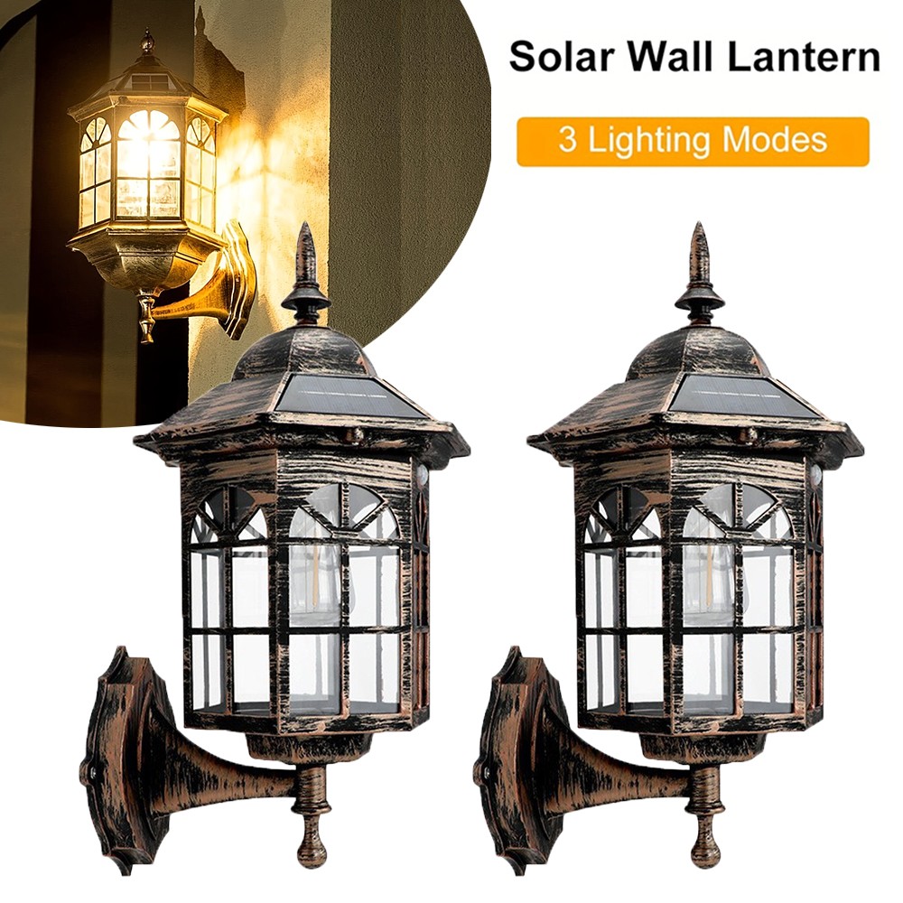 2PK Solar Wall Lantern Light Dusk To Dawn LED Sconce Lamp Porch Outdoor Lamp... gallery