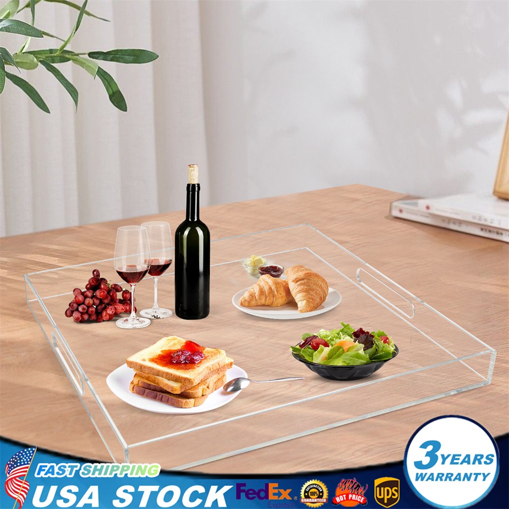 Oversize Clear Extra Large Acrylic Serving Tray 18.9 Inch Food Tray W/ Handles