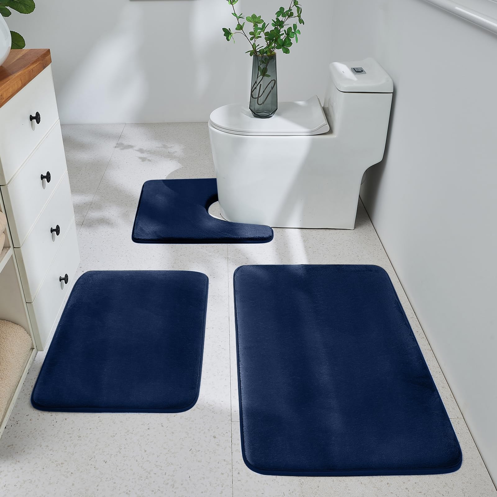 Bathroom Rugs Sets 3 Piece Ultra Soft Velvet Memory Foam Bath Rugs Non-Slip &. gallery