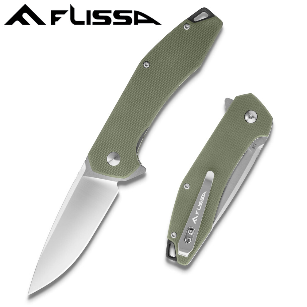 FLISSA Folding Pocket Tactical Knife D2 Blades Liner Lock W/G10 Handle EDC Knife gallery