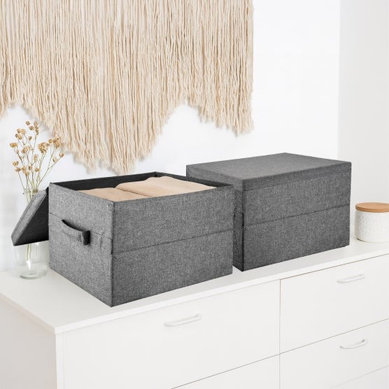 Allspace Collapsible Stackable Fabric Storage Organizer Lids 3Pk Handles Gray gallery