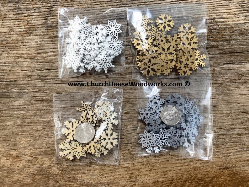 25 SMALL Unpainted Snowflake Wood Christmas Ornament Supplies, wooden shapes DIY gallery