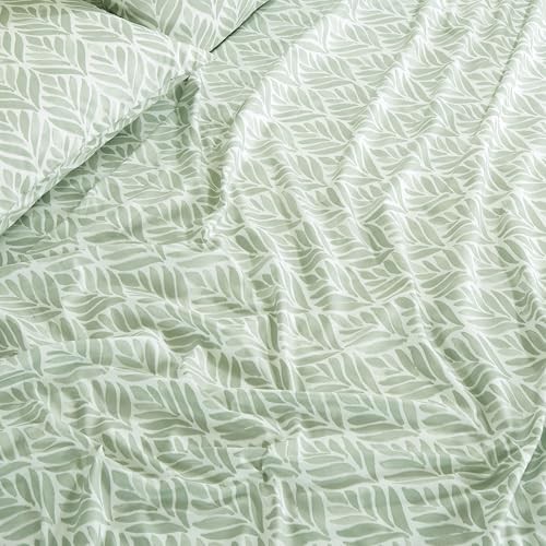 Medina 4-Piece Tranquil Leaf Bed Sheet Set - Soft Queen Soft Green Stem Leaf gallery