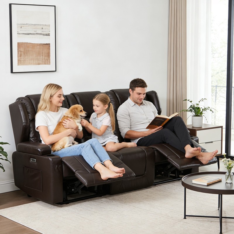 3 Seater Recliner Sofas Power Reclining Sofa with Console Home Theater Seating gallery