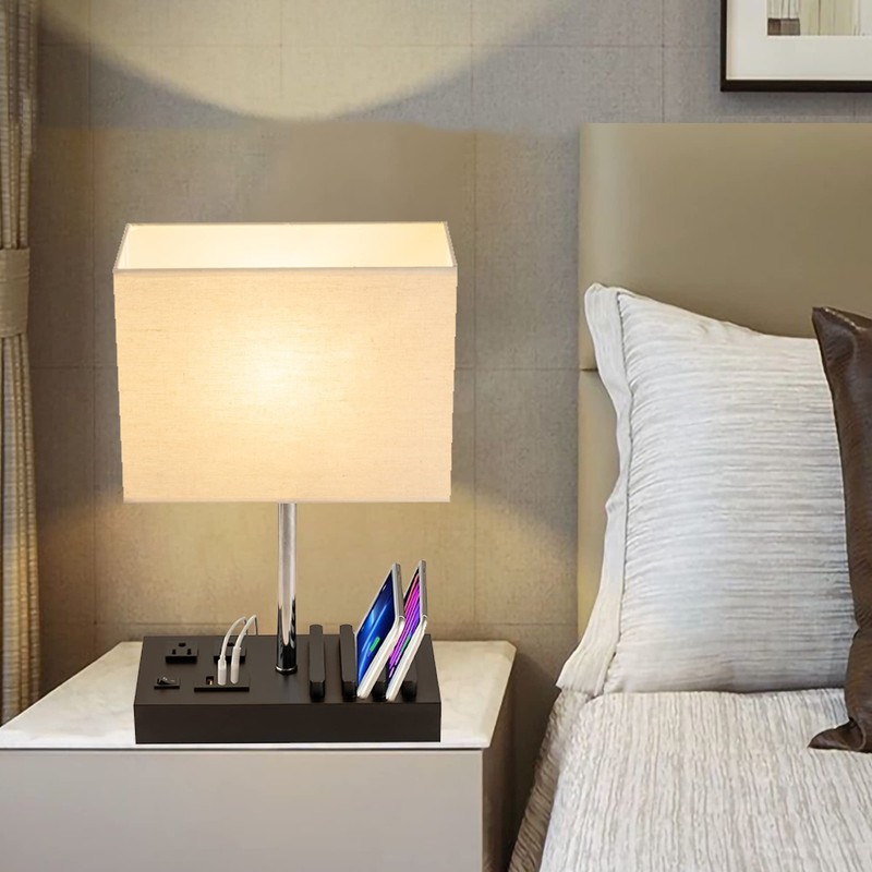 Briever Upgraded 3 USB Table Lamp with 2 USB A & C Charging Ports, Bedside De... gallery