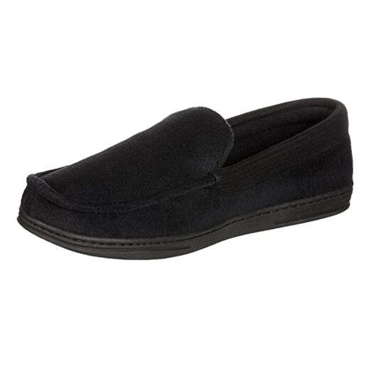 Men's Microterry and Waffle Travis Moccasin Slippers With Memory 8-9 Black gallery