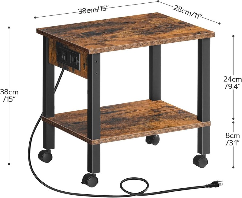 2-Tier Printer Stand with Charging Station, Under Desk Printer Table, Printer... gallery