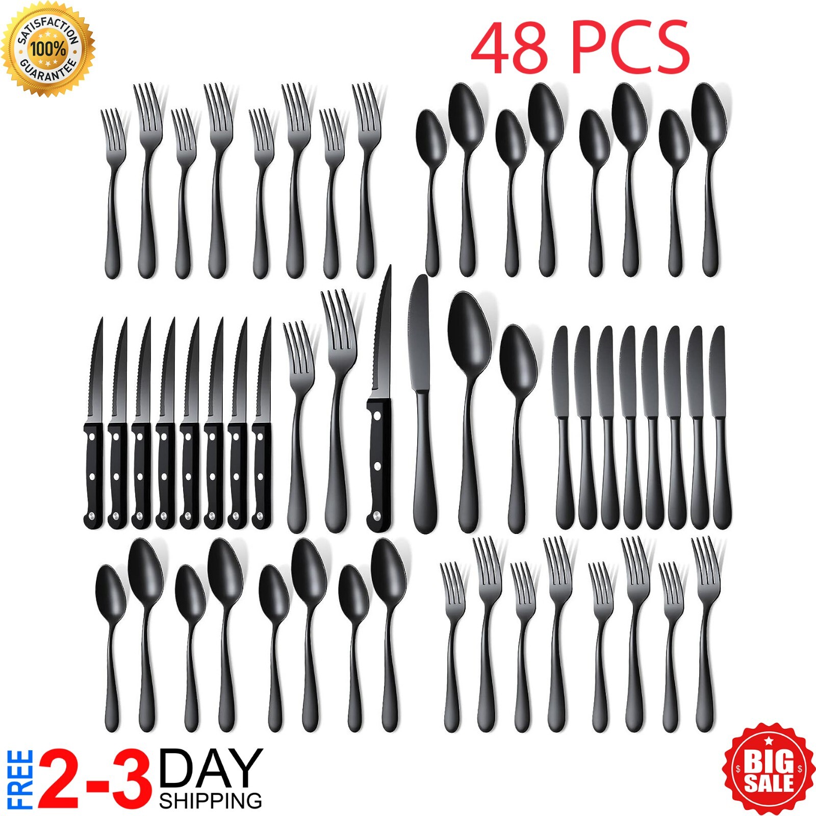 48-Piece Black Silverware Set for 8, Stainless Steel Cutlery Utensils Kitchen gallery