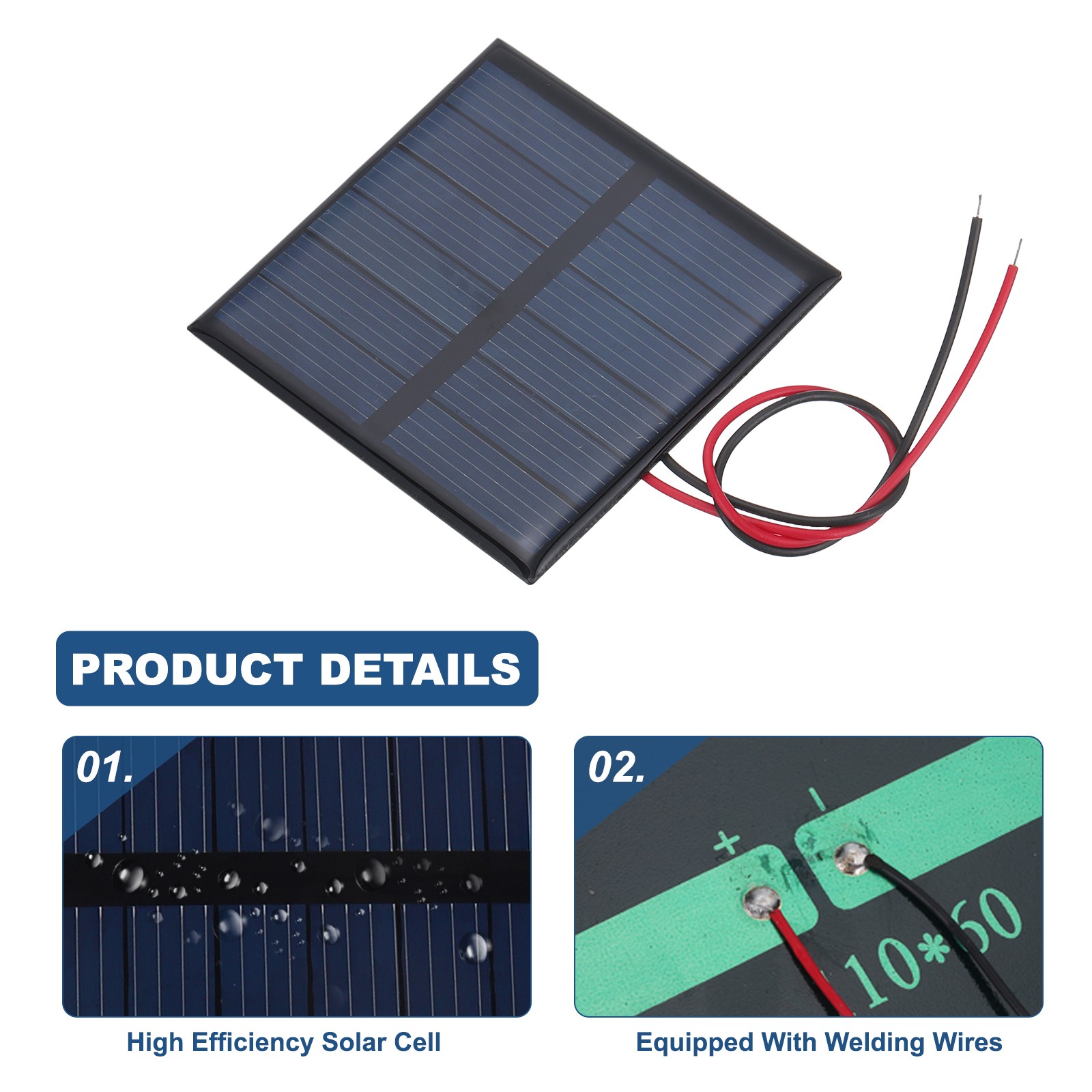 2 Pcs 3V 0.375W 125mA Mini Solar Panels with 2 Cable 52mm x 52mm gallery