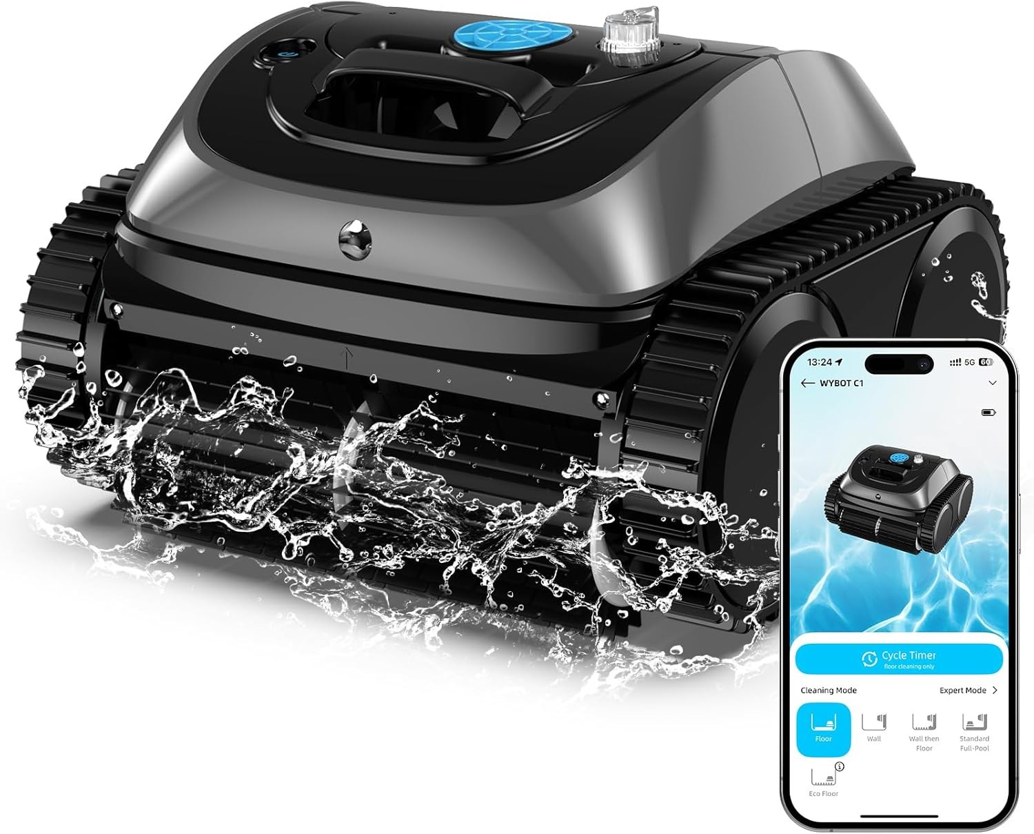 WYBOT C1 Pool Cleaner Wall Climb Cordless Robotic Pool Robot In-Ground Pools B gallery