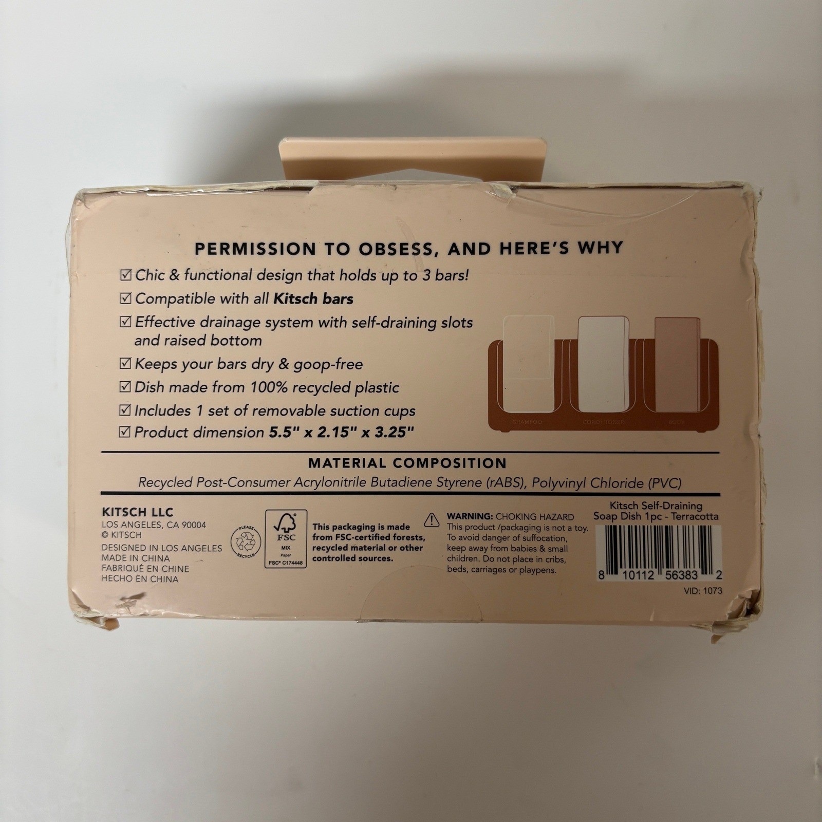 Kitsch Self-Draining Soap Dish Terracotta Recycled Plastic 3-Bar Holder NIB gallery