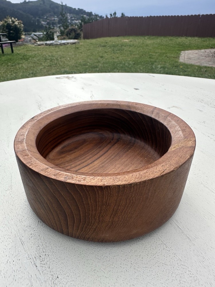 Vintage Rustic cottagecire Round Brown Wood Bowl Smooth Finish Solid Plain