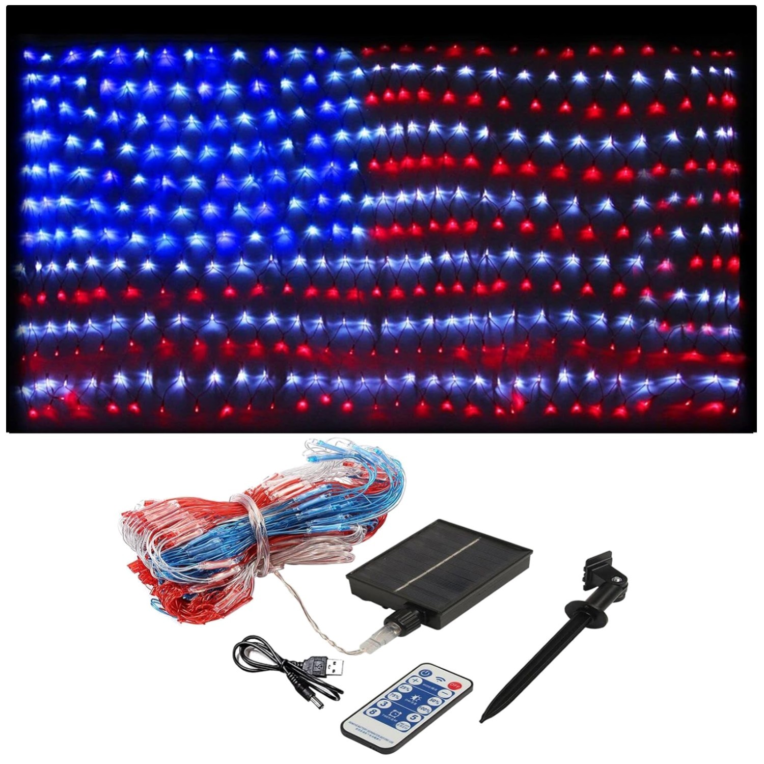 USA Flag Light 2 in 1 Solar & Plug-in, Waterproof, 420 LED gallery