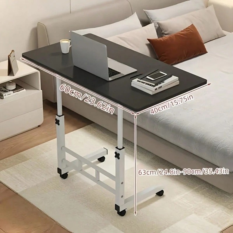 Adjustable Height Rolling Desk with Storage Shelves Mobile Laptop Stand Black gallery