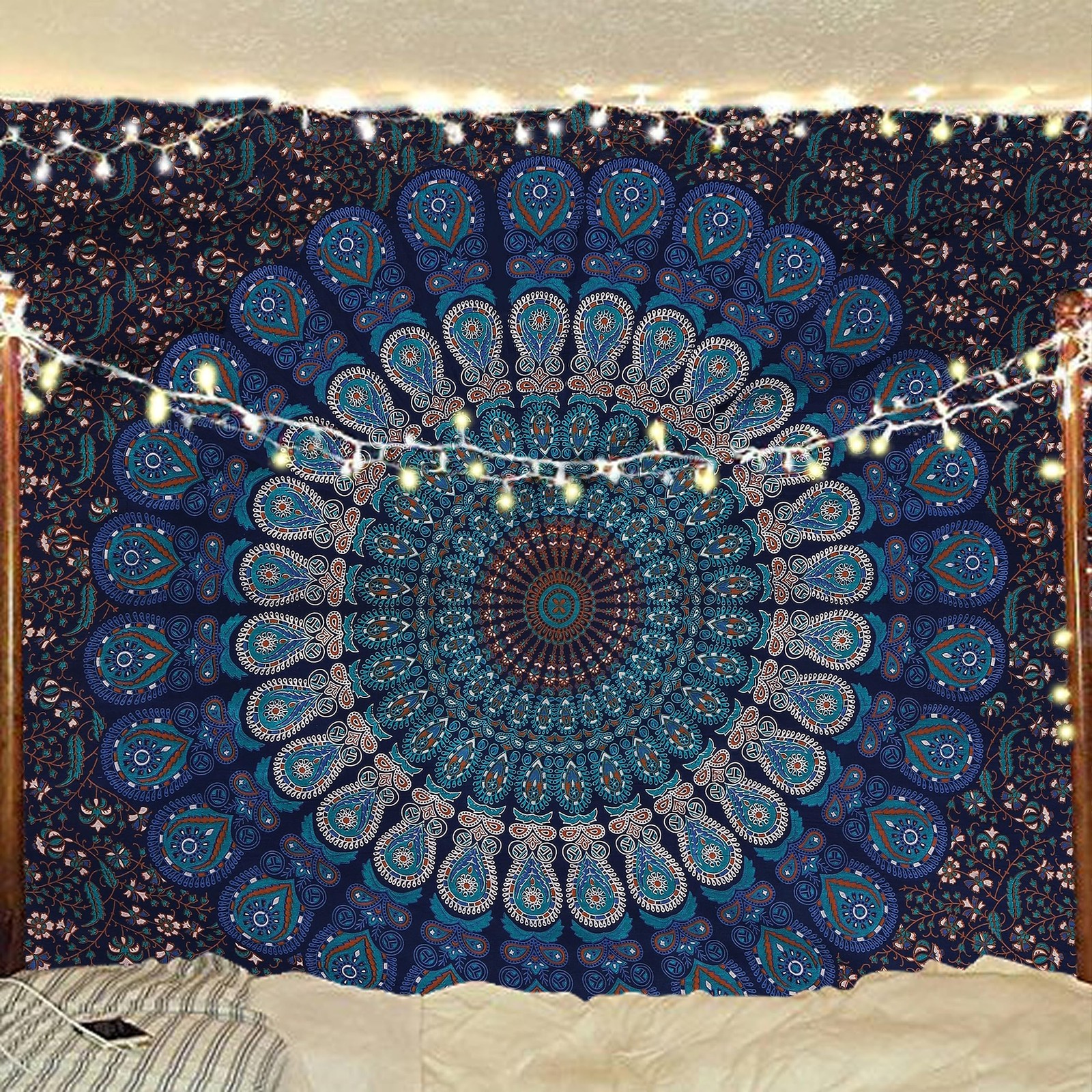 Handmade Indian Bohemian Peacock Mandala Tapestry Wall Hanging 30x40 Inches gallery