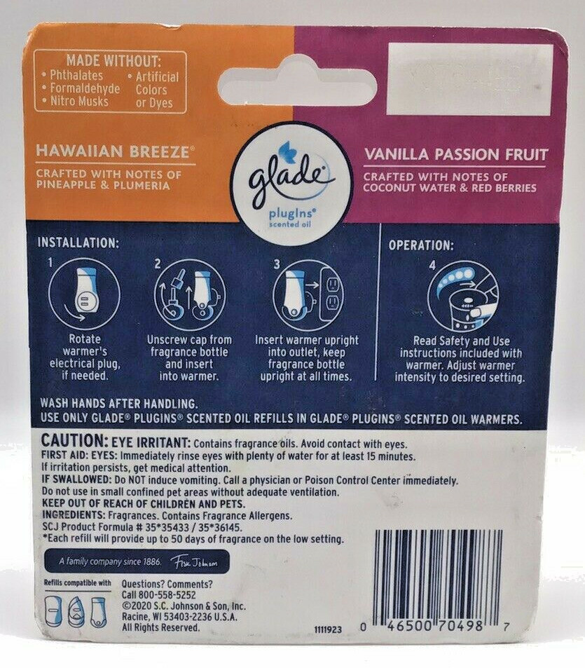 Glade Plug Ins Scented Oils 2 Count Hawaiian Breeze & Vanilla Passion Fruit gallery