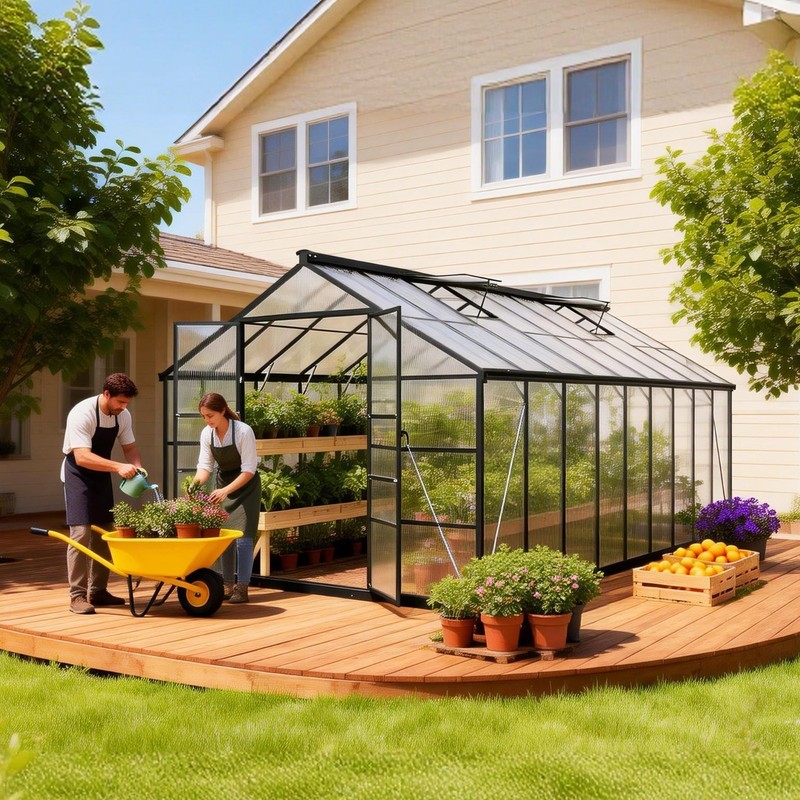 10x18 FT Polycarbonate Green House for Outside Garden Backyard, Black gallery