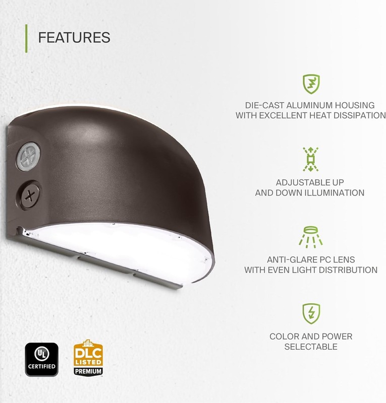 ASD 40/50/60W LED Wall Pack Light Round with Dusk to Dawn Photocell, Up & Down gallery