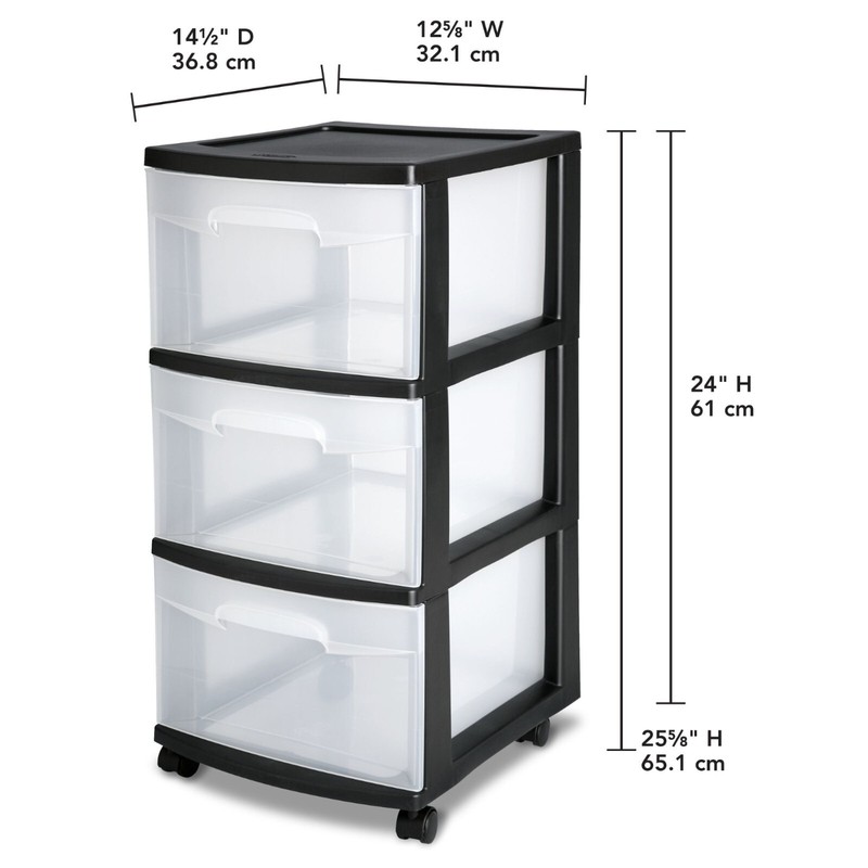 Sterilite 3 Clear Drawer Multi-purpose and versatile Medium Storage Cart, Black gallery