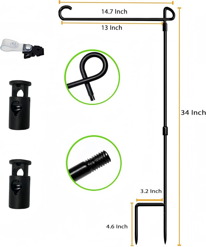 2 Pack Garden Flag Stand Holder Pole with Garden Flag Stopper and Anti-Wind Clip gallery