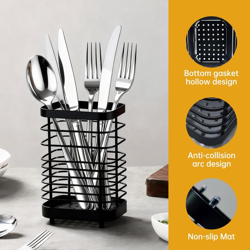 Black Wall Mount Tabletop Stainless Steel Utensil Holder Drying Caddy gallery
