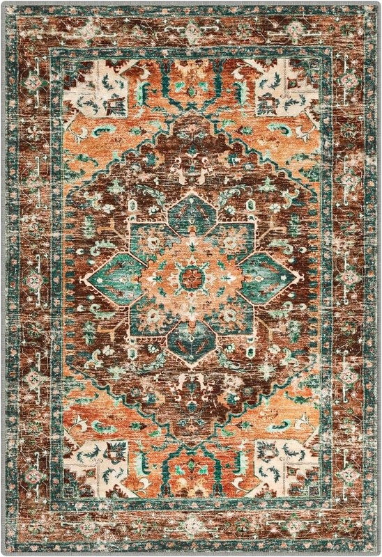 Yamaziot Washable Area Rug, 2x3 Small 2' x 3' (Rectangular), Rust/Dull Teal gallery