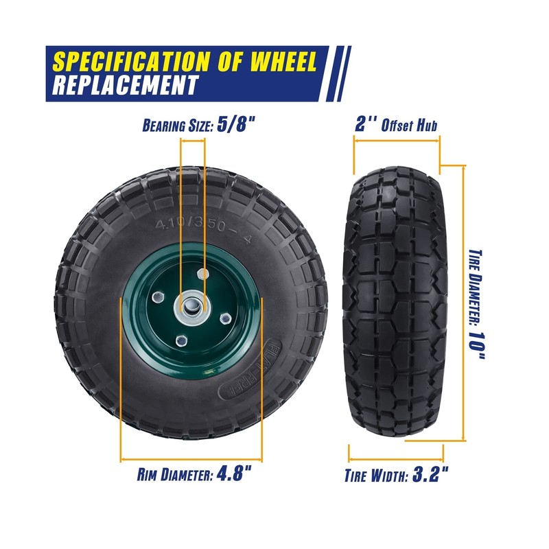 4 Pcs 10" Flat Free Tires Solid Pneumatic Tires Wheels, 4.10/3.50-4 Air Less ... gallery